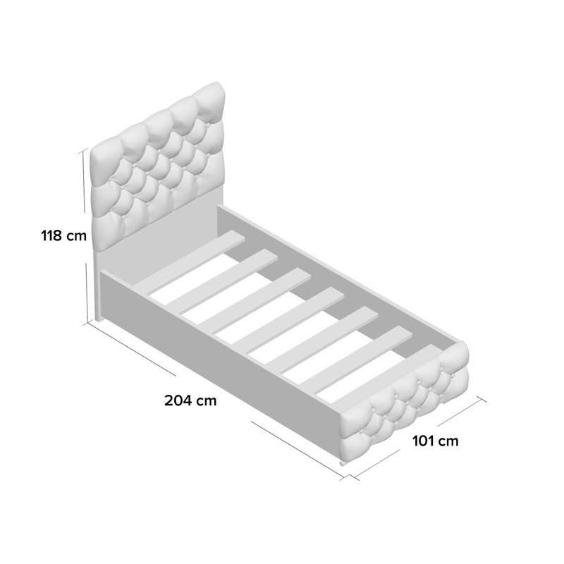 Terrence Upholstered Bed, Single (3'), Grey