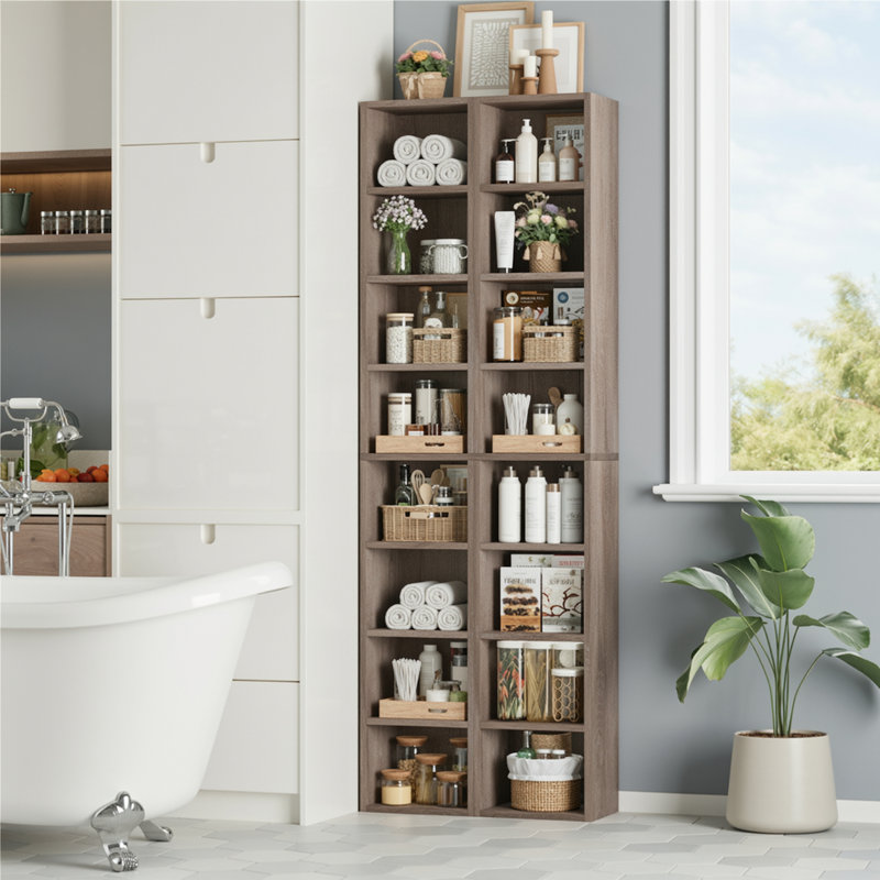 Lillain 8-Tier Narrow Bathroom Storage Cabinet with Adjustable Shelves, Versatile Storage for Bathroom, Bedroom, or Study,Set of 2
