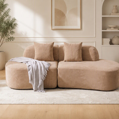 Canapé d'angle modulaire incurvé de 244 cm (96 po), canapé moderne Cloud sans dossier, assise profonde, canapé lounge rembourré en tissu éponge moelleux compressé pour salon, aucun assemblage requis, abricot