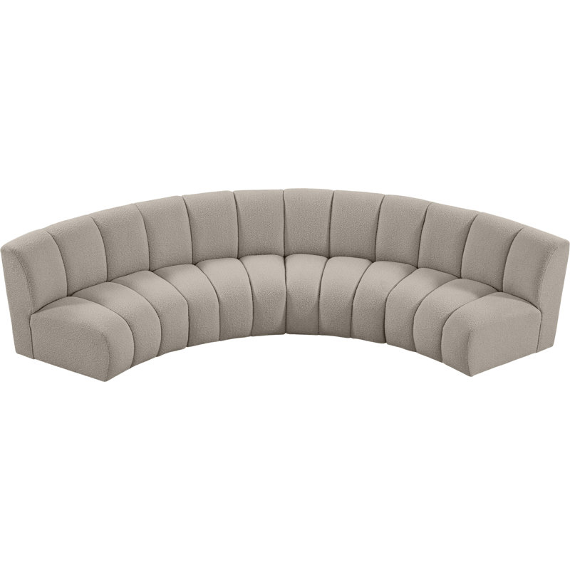 Izen Upholstered Curved Sectional Symmetrical, Brown Boucle Fabric
