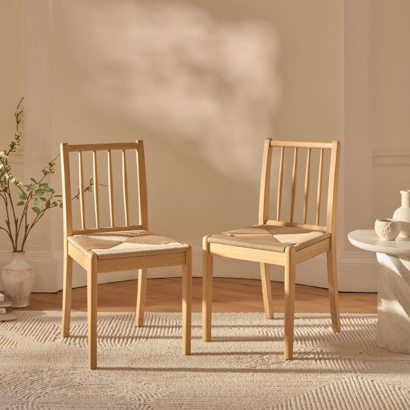 47cm H Solid Wood Spindle Accent, Woven beige