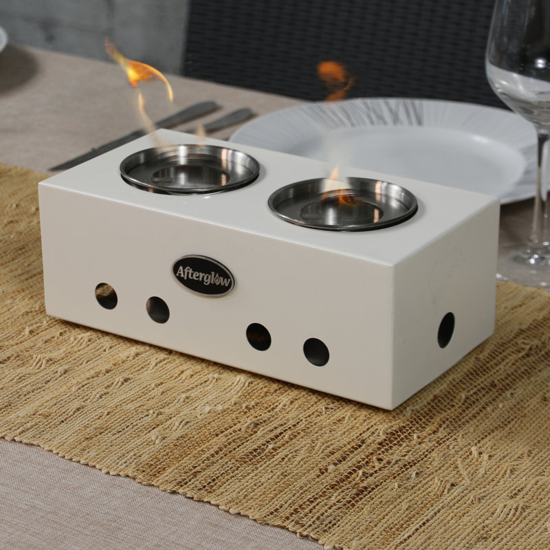 Table1 Double-Burner Metal Tabletop Fireplace, White