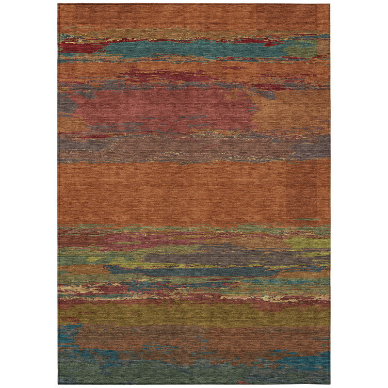 Terracotta Multicolor Stripe Synthetic 8' x 10' Washable Rug