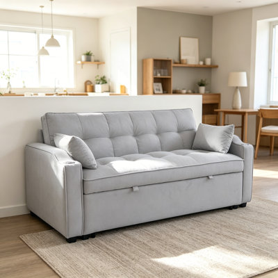Canapé-lit moderne et luxueux en velours 3 en 1, convertible en lit escamotable + dossier réglable à positions multiples, comprend des coussins et des poches de rangement latérales, un canapé deux places polyvalent convenant aux petits appartements, qu'il soit utilisé dans le salon Or Bedr