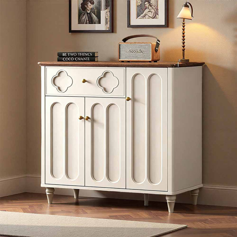 French-style living room exquisite shoe cabinet, Cream, 39.49" H x 39.33" W x 15.67" D