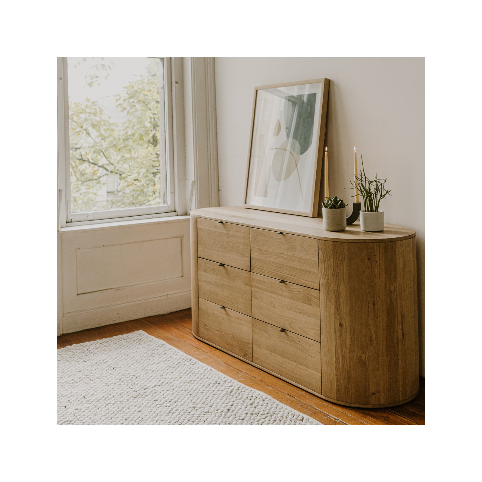 Element 66" W Solid Oak 6-Drawer Double Dresser, Natural