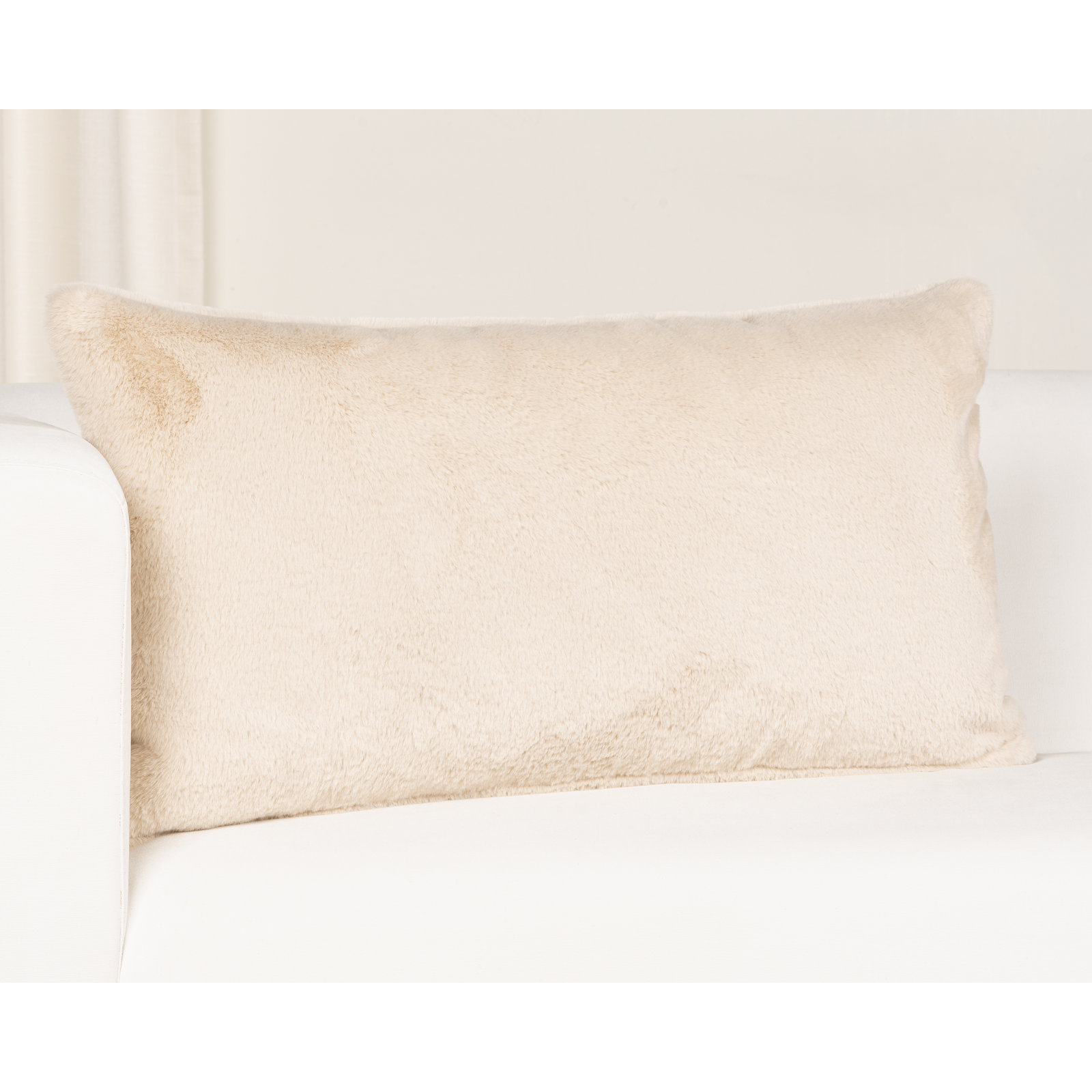 Fawn Faux Fur Throw Pillow, Feather, Cream, Rectangle 26"H x 14"W
