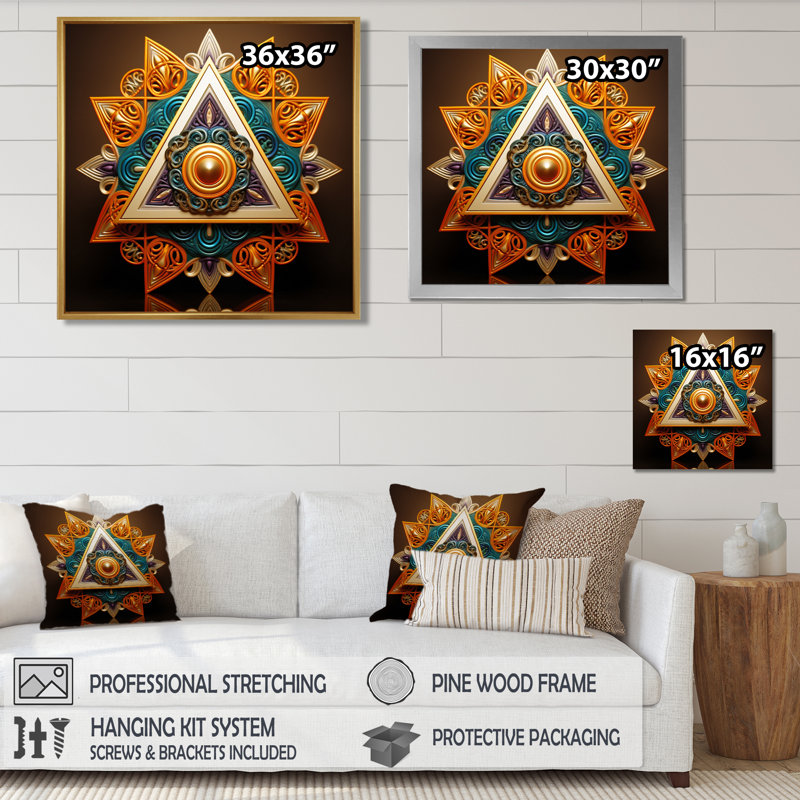 Mandala mystique étoile triangulaire - décoration murale géométrique, H 16 po x l 16 po, Toile tendue
