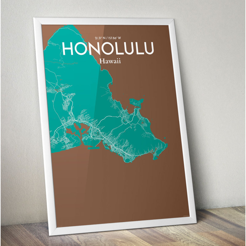 Honolulu City Map - No Frame Print, 70cm H x 50cm W x 0.13cm D