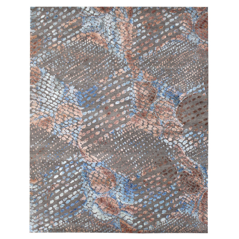 Tapis unique noué à la main 8 pi x 10 pi nouvel âge en bleu Palm