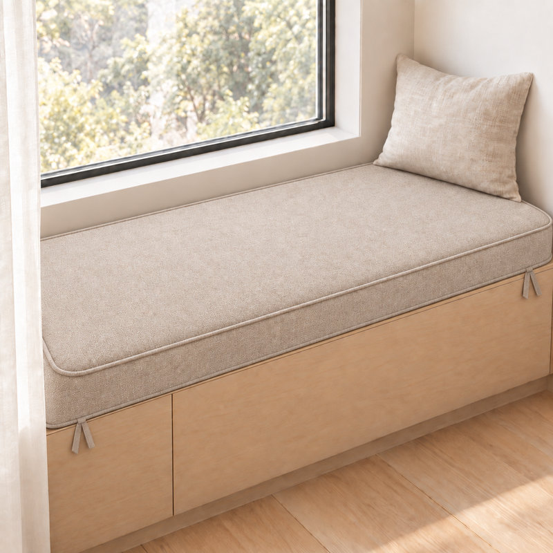 Coussin de banquette sur mesure de 7,6 cm de haut avec double passepoil et 2 attaches pour banquette de salle à manger ou coin repas.
