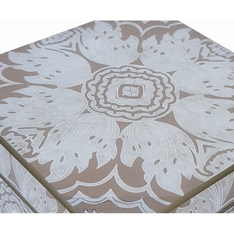 Handmade Reverse Painted Mirror Square Box - Medium, Sand