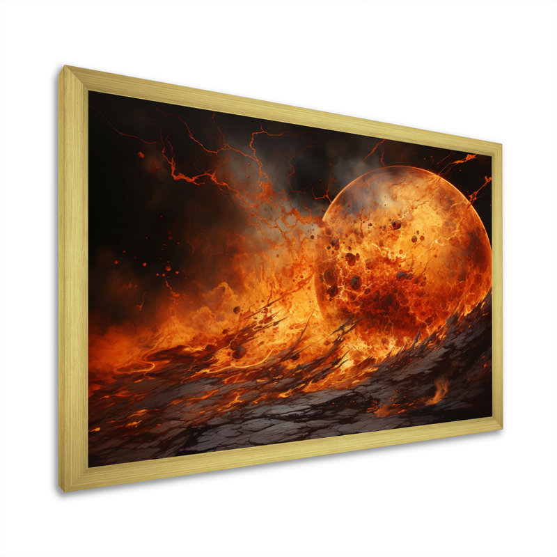 Planète Io Fiery II sur toile, H 34 po x l 44 po x P 1,5 po, Encadrement doré
