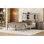 Lit plateforme exquis avec double porte de grange coulissante et station de charge, avec charme rustique et rangement moderne pour une chambre confortable.-2023472075-2023472077