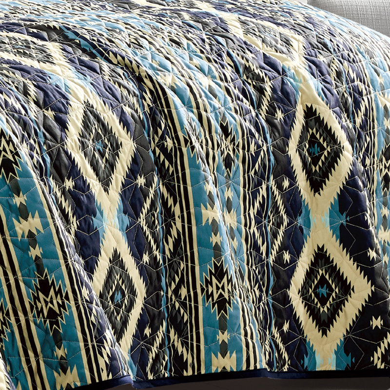 Blue Organic Cotton Reversible Queen Bedspread Set