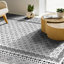 Tapis oriental noir / blanc à motif floral lavable à la machine avec envers antidérapant-1566683288