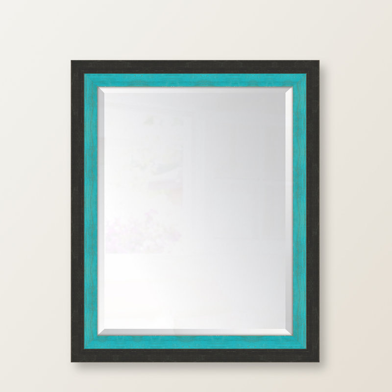 Mali Wood Flat Wall Mirror, 42" H x 30" W, Turquoise