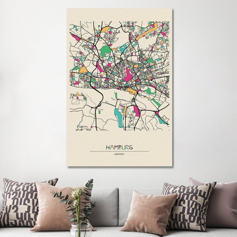 Hamburg, Germany Map by Ayse Deniz Akerman - Wrapped Canvas Gallery-Wrapped Canvas Giclée
