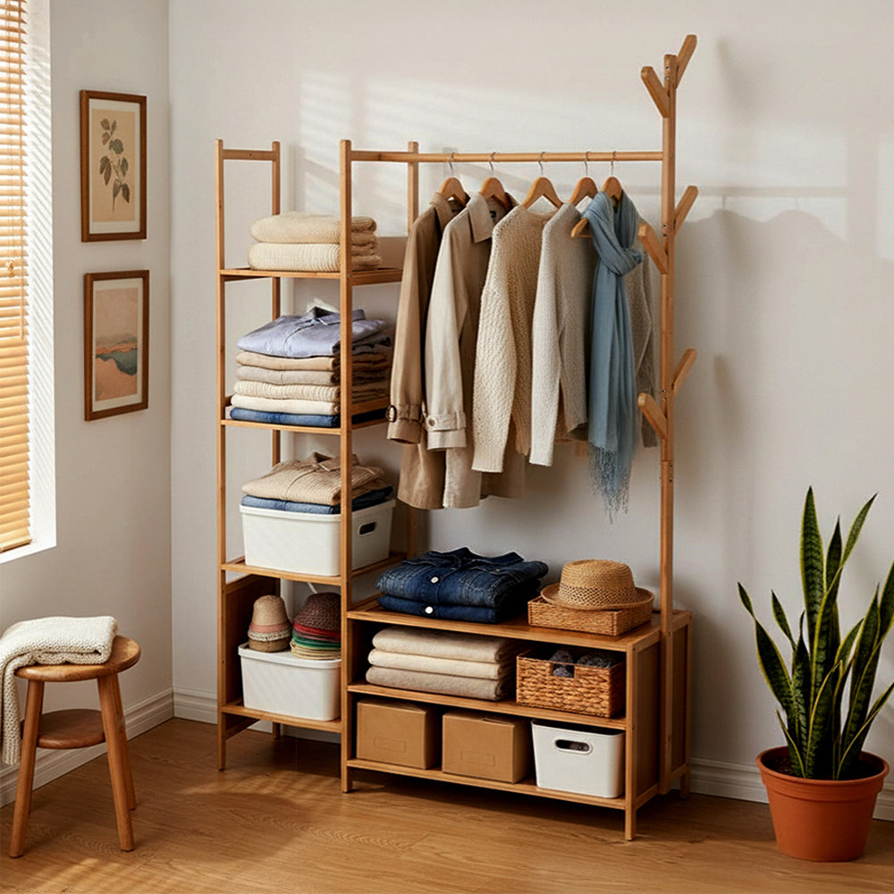 Lily Manor Multifunctional Coat Rack with Hanging Rod & Shelves ...