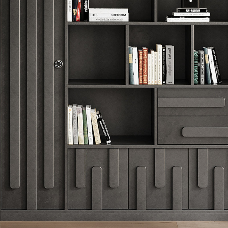 Bibliothèque de rangement de style chinois, Gris, (7 tablettes) H 78,74 po x l 70,87 po x P 13,78 po