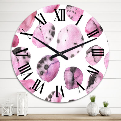 Pink and Black Shapes on White - Modern Wall Clock