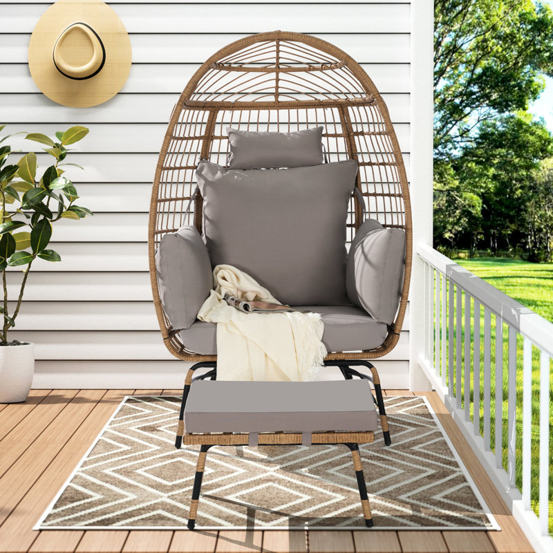Fauteuil de patio surdimensionné surdimensionné avec coussins épais - sel, stable, gris grand,