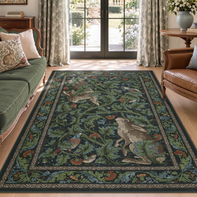 Tapis lavable Forest Botanical Rabbit, motif animaux de la forêt vintage, tapis à poils courts
