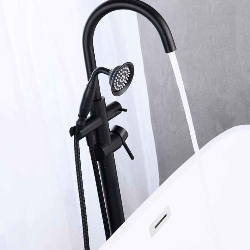 Freestanding Bathtub Filler Matte Black - Solid Brass Construction For Durability Floor Mounted Tub Faucet Supply Tubes Included Complete Installation