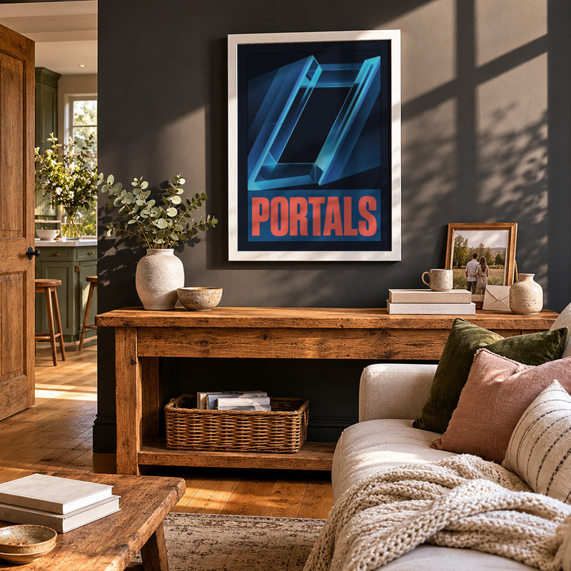 Neon Portal Gateway Modern - Framed Print, A4 - 29.7 x 21.0 cm, White