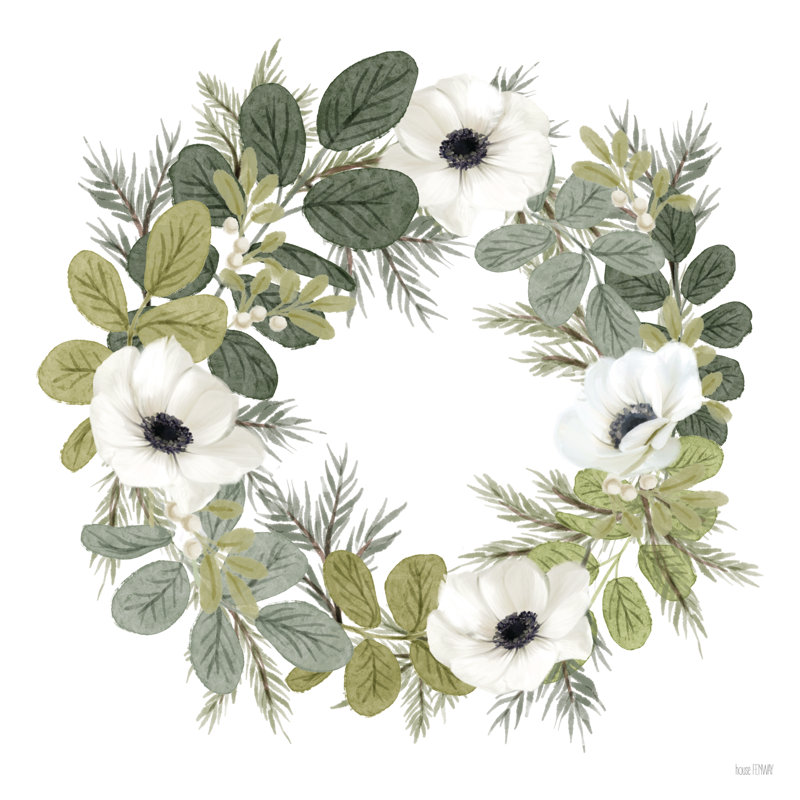 Anémone et couronne d'eucalyptus par House Fenway - impression sur toile tendue, H 12 po x l 12 po x P 1,25 po