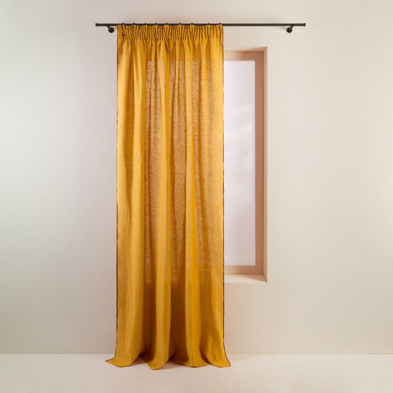 Carlina Linen Semi Sheer Curtain Panel Pair Single Panel, Width 350 x Drop 280cm, Ochre