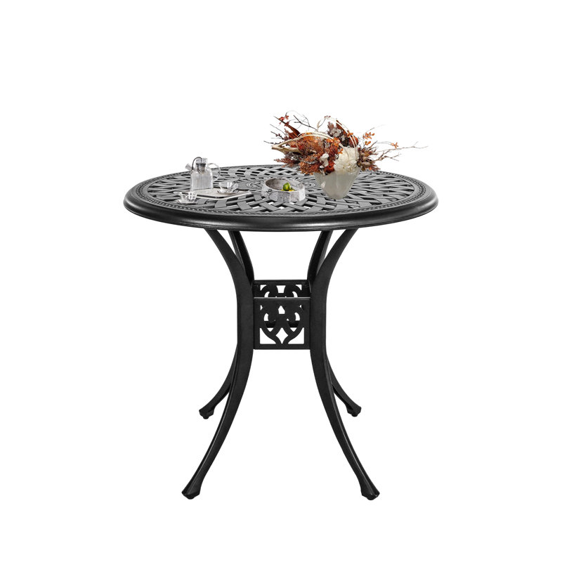 Round Patio Bistro Table Cast Aluminum Patio Dining  Table for Garden,Black