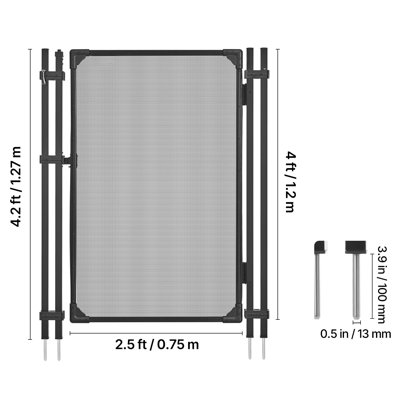 Barrière de piscine, barrière de piscine creusée 4 x 2,5 pi, ensemble de porte de clôture de sécurité extérieure avec conception à fermeture et verrouillage automatique, filet en PVC Teslin de 352 g / m², installation facile, noir