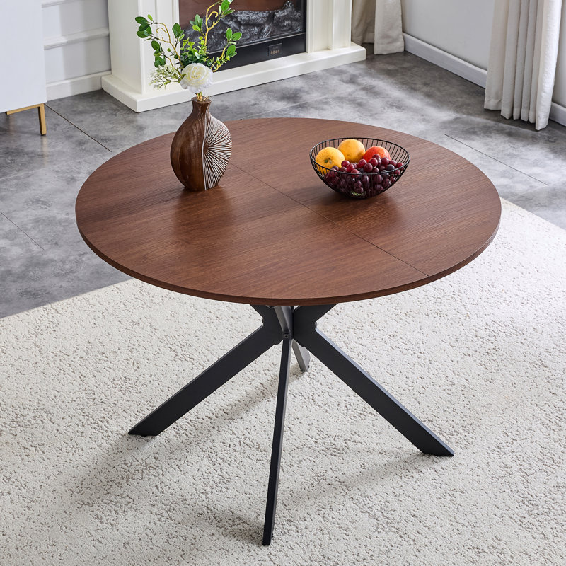 Table de salle à manger extensible ronde de 43 à 54 pouces avec pieds en métal robustes et peu encombrants pour petit salon et cuisine
