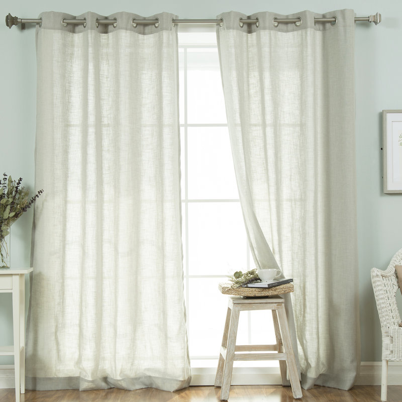 Rideau à œillets en mélange de lin Sickels, Gris, L 52 po x L 96 po
