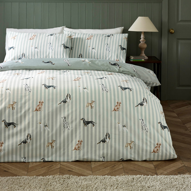 Dog Stripe Reversible Duvet Cover Set, Single Bed (135 x 200 cm)