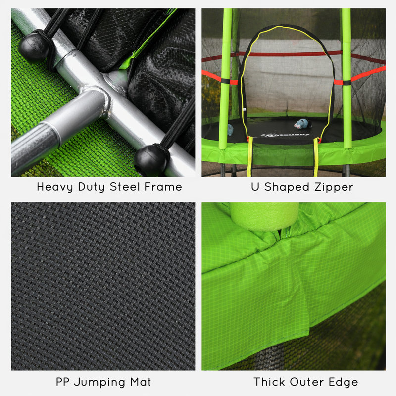 Trampoline Outsunny 5 pi pour enfants avec filet, conception sans ressort pour une sécurité et un rebond accrus, idéal pour une utilisation intérieure et extérieure
