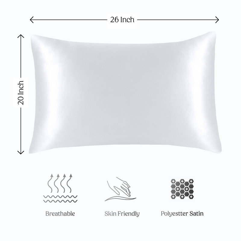 Paire de taies d'oreiller en satin doux et soyeux, Standard, Blanc