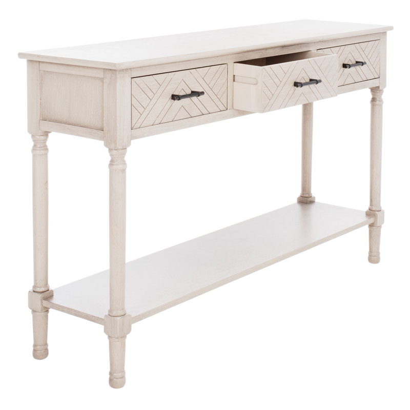 Console en bois massif 47,3 po Chupp - Finition neutre avec 3 tiroirs et 1 tablette pour l'entrée ou le vestibule, Grège