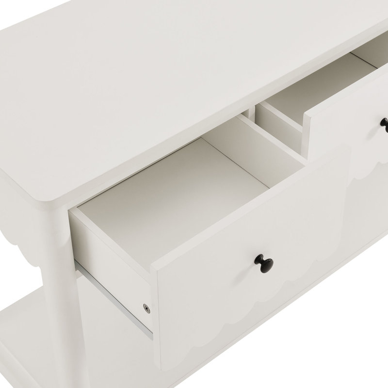 Emmeline 3-Drawer Scalloped Console Table, White