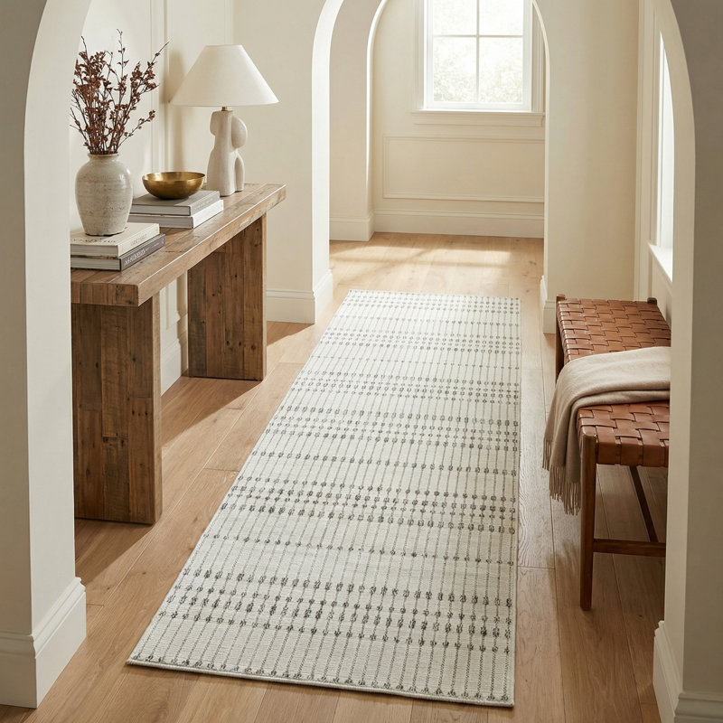 Tapis de couloir à motif géométrique crème / beige 2 pi x 8 pi (2 pi 3 po x 8 pi) de style Branch Branch Hunter