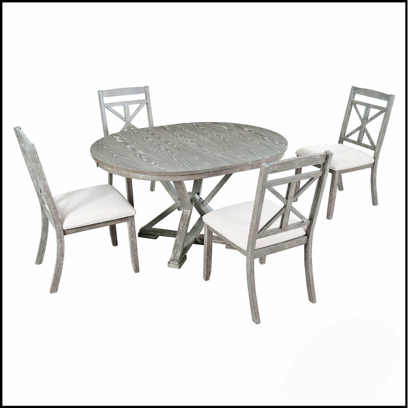Ensemble de table de salle à manger 5 pièces avec table ronde extensible et 4 chaises rembourrées pour des espaces de salle à manger et de vie élégants