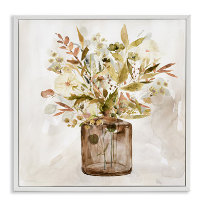 «Earthy Mixed Botanicals Floral Blossoms WaterColoured Détail» par Carol Robinson - peinture à cadre flottant sur toile