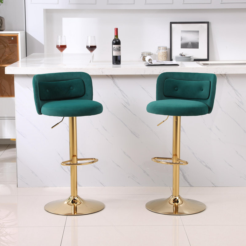 Perritte Swivel Upholstered Adjustable Height Counter Stool with Metal Frame, Emerald