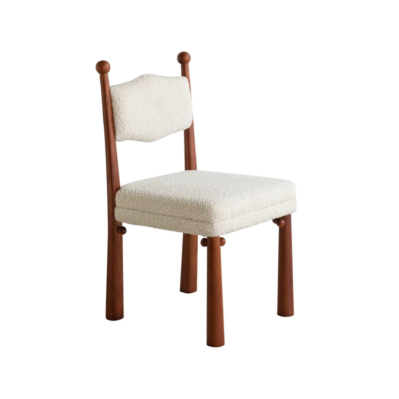 Chaise Kenyatta Bol Sant, Bois brun, Blanc peluche