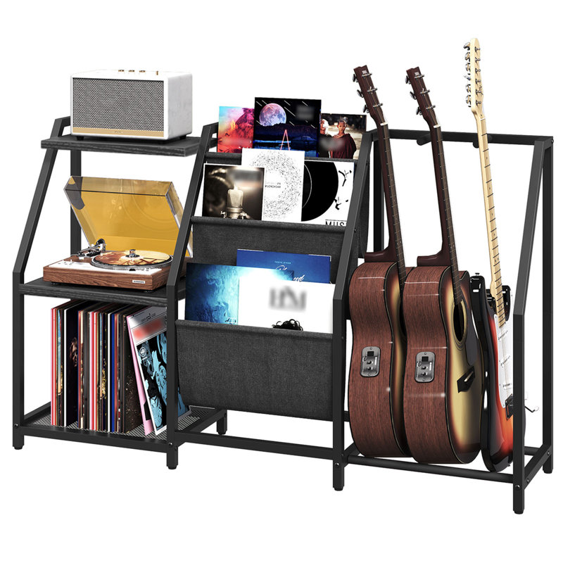 Support de guitare, support de guitare multiple avec rangement et pochettes en tissu, 29.9" H x 48" W x 11.8" D