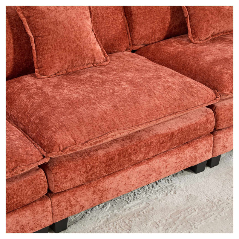 Canapé Cloud sans accoudoirs 2 places en tissu chenille orange, design américain moderne avec coussins en mousse mi-doux pour le salon