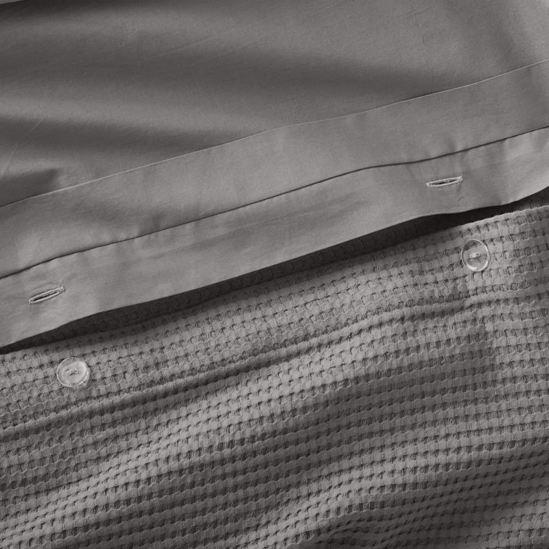 Felix Cotton Waffle Duvet Set, Charcoal, Full / Queen Duvet Cover + 2 Standard Pillowcases