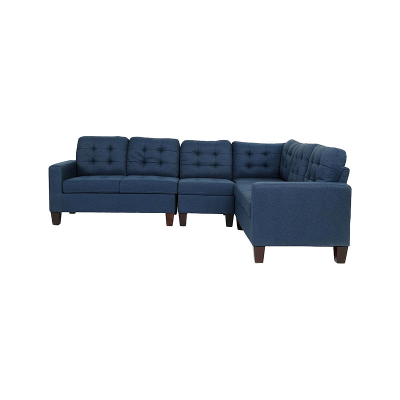 Canapé modulaire contemporain en polyfibre bleu marine avec fauteuil sans accoudoirs et dossier pour 5 personnes