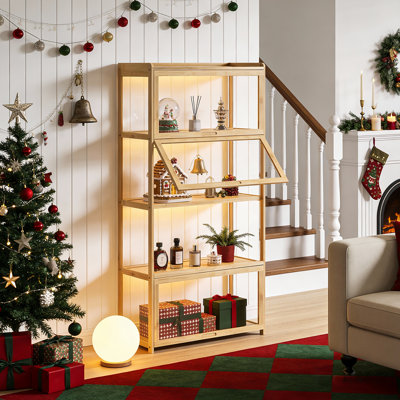 4-Tier Display Cabinet With Acrylic  Flip Up Door, Foldable Curio Cabinet Collection Storage Organizer Showcase Bookcase